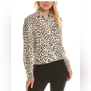 Theory Leopard Animal Print Long Sleeve Button Down Blouse | S